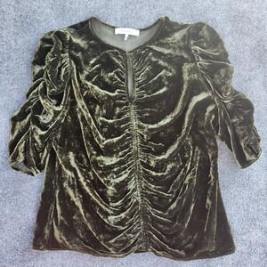 Frame Denim Green Velvet Ruched Blouse